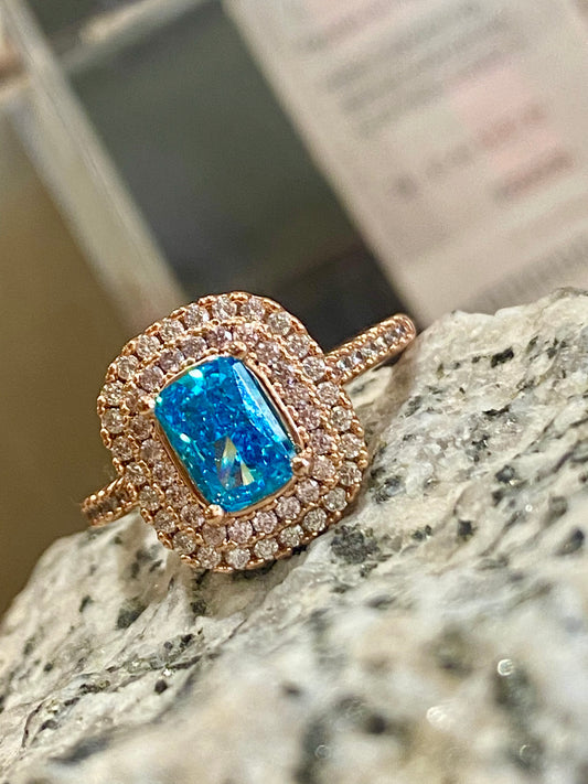3carats Aqua blue topaz Solitaire ring
