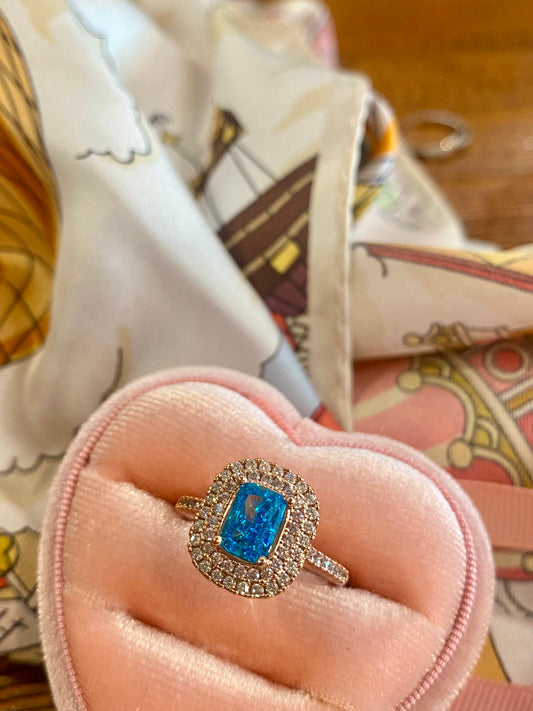 3carats Aqua blue topaz Solitaire ring