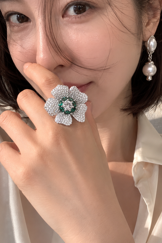 Emerald Bloom statement ring