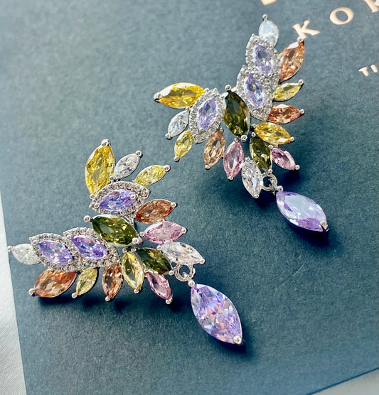 Multi coloured gem Phoenix earrings in 18k gold and silver - TIA KOREA