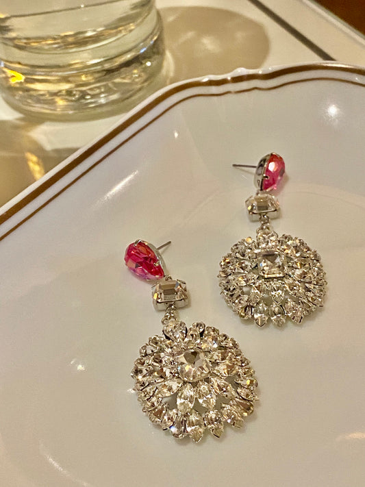 Pink and Clear crystal statement earrings - TIA KOREA