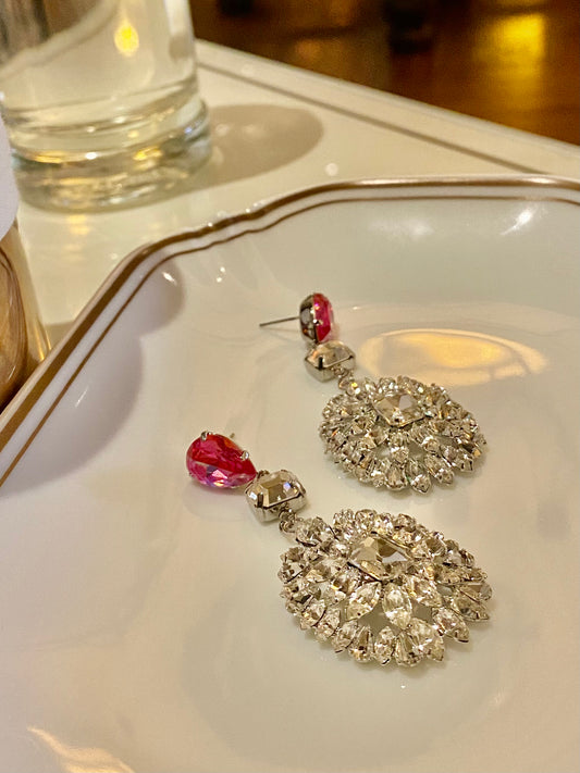 Pink and Clear crystal statement earrings - TIA KOREA