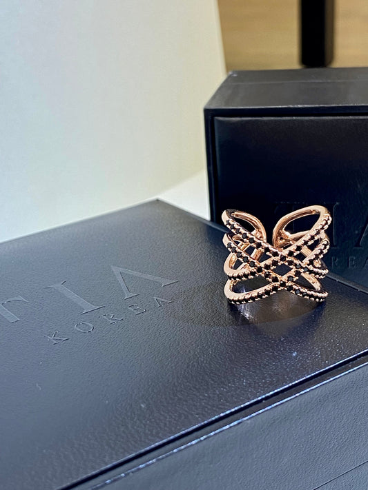 Tia Luxe edge black diamond open ring - TIA KOREA