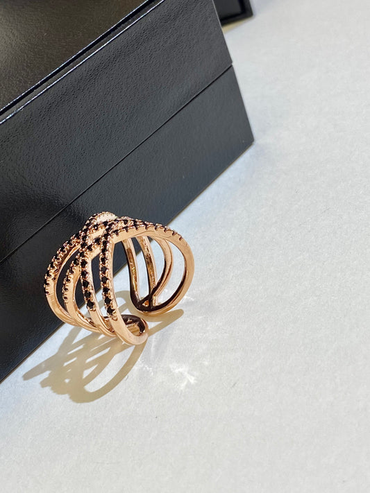Tia Luxe edge black diamond open ring - TIA KOREA
