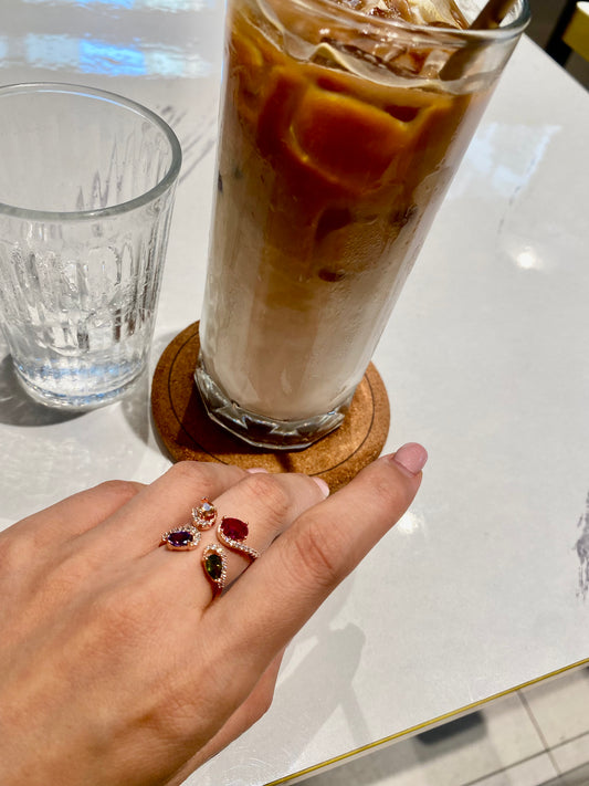 Tia Luxe fancy cut multi gem open band ring - TIA KOREA
