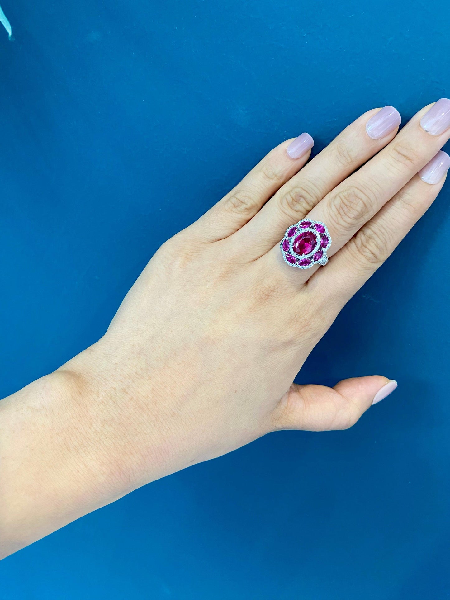 Free size 5 carats Oval cut created Ruby ring in silver