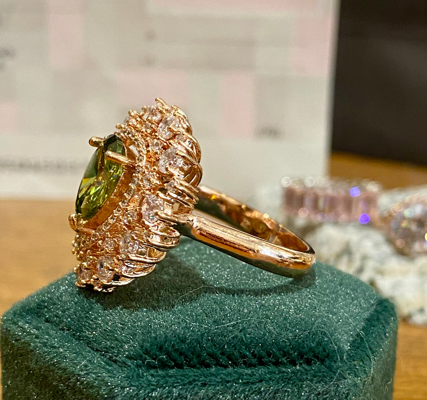 Pear cut Peridot ring