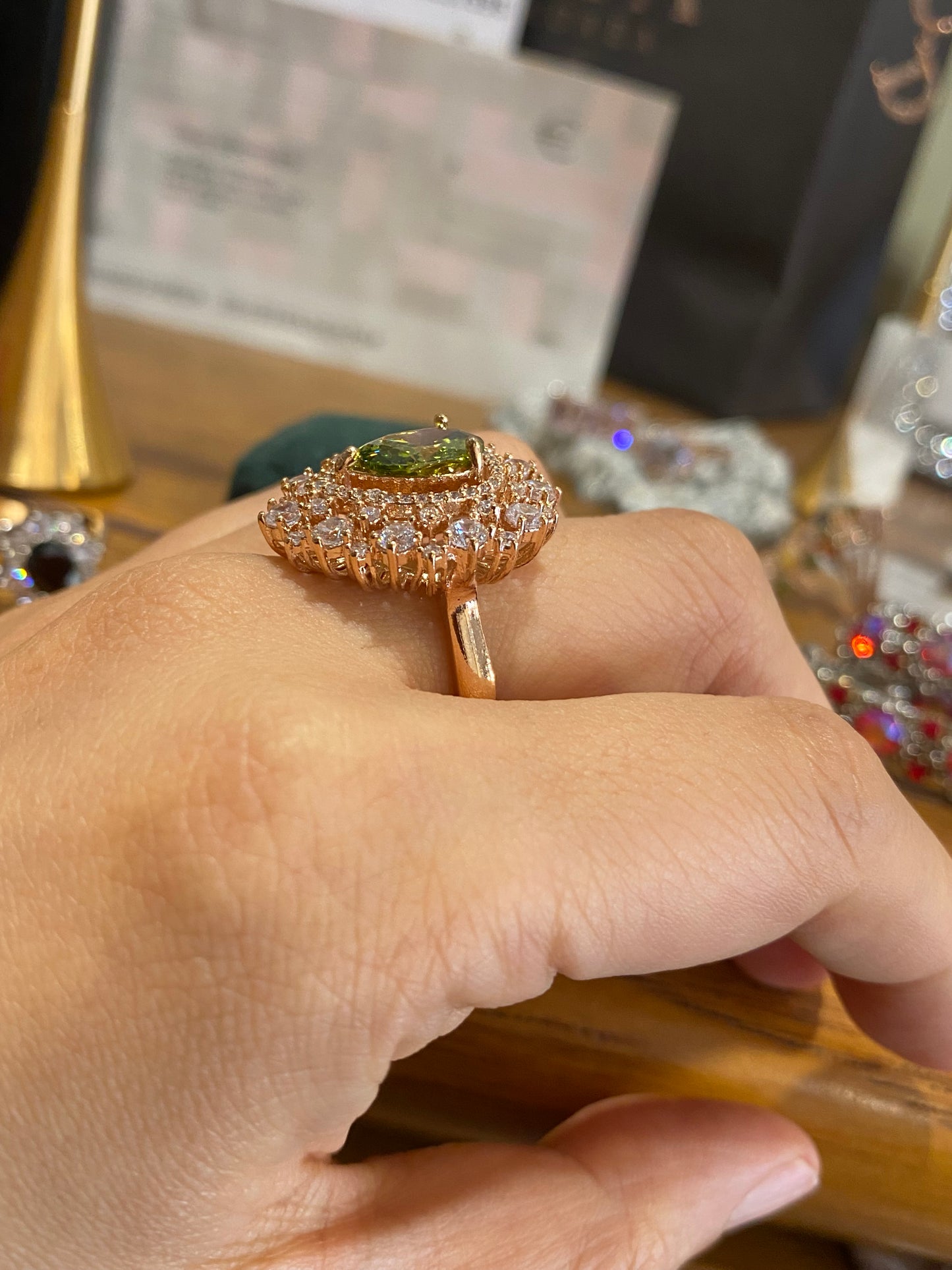 Pear cut Peridot ring