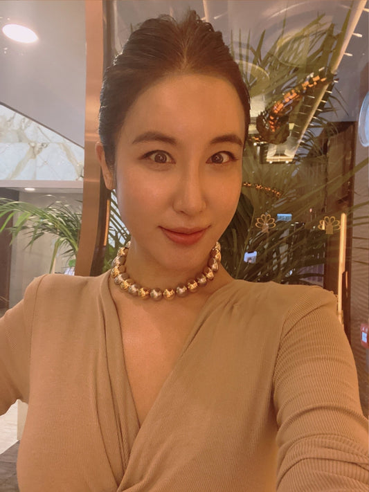 15mm Metal pearl necklace in gold and silver combo - TIA KOREA