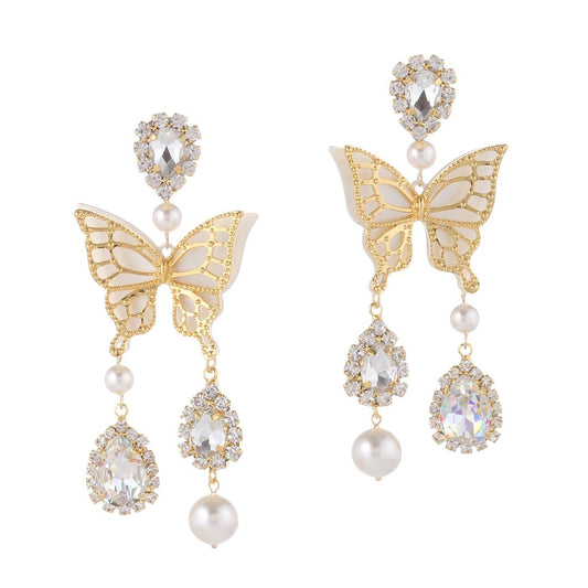 18K Gold filed double layering butterfly earrings in white - TIA KOREA