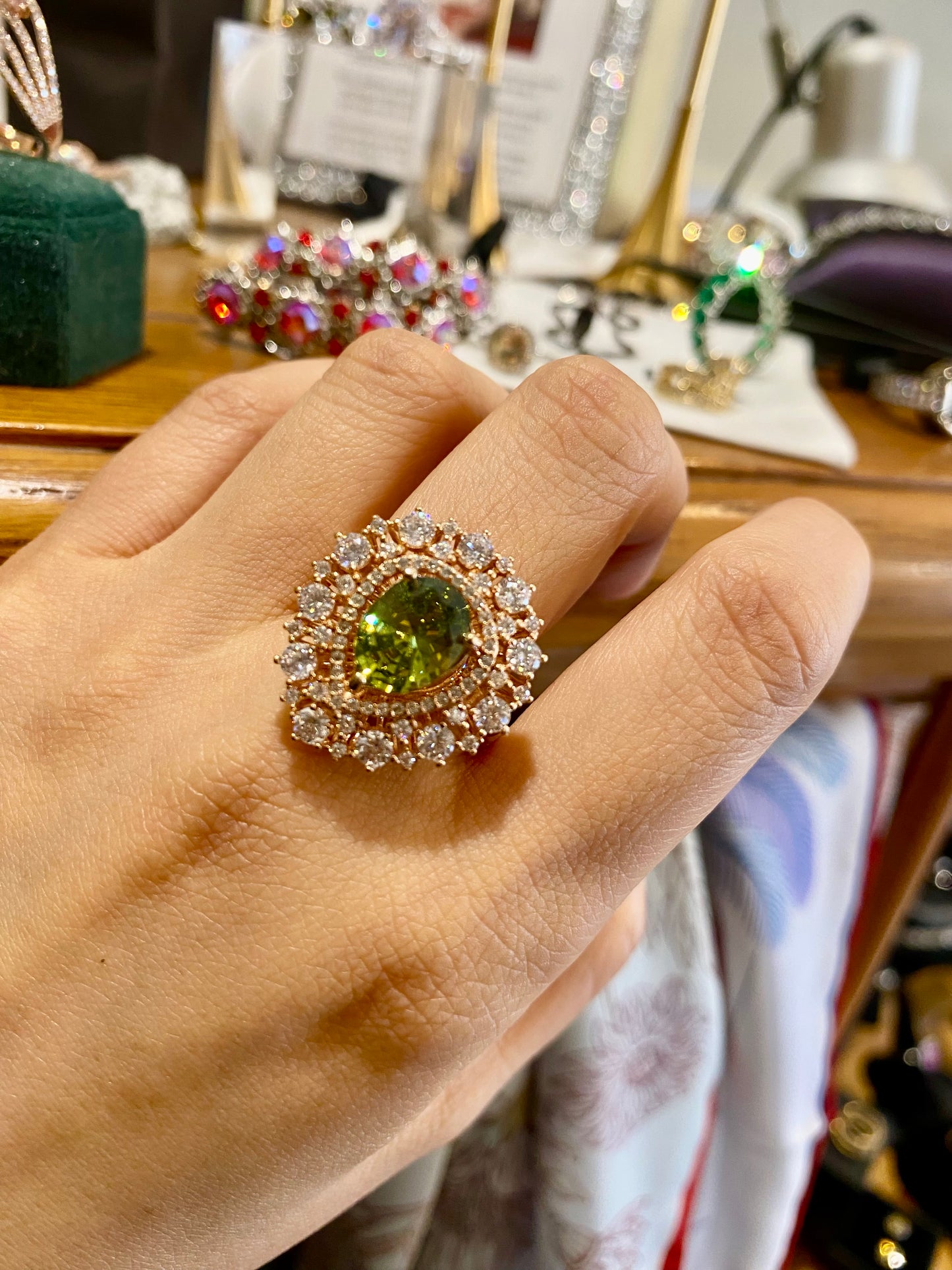 Pear cut Peridot ring
