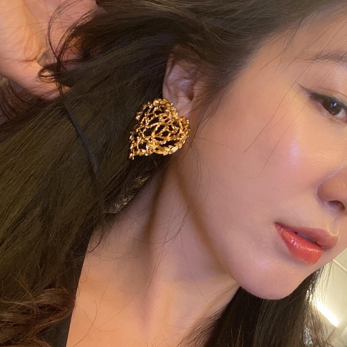 24K Gold filled heart earrings - TIA KOREA