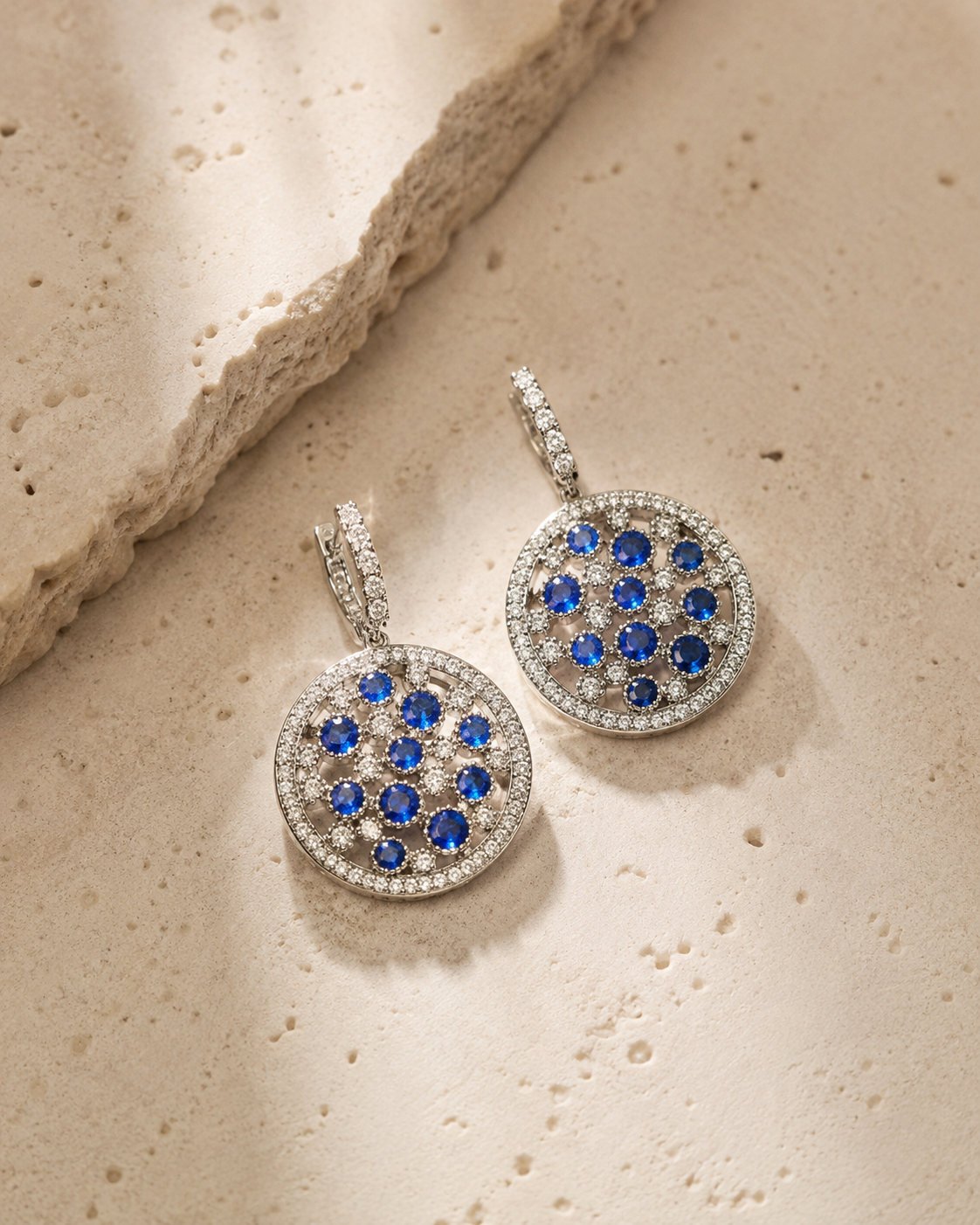 Sapphire pave round earrings