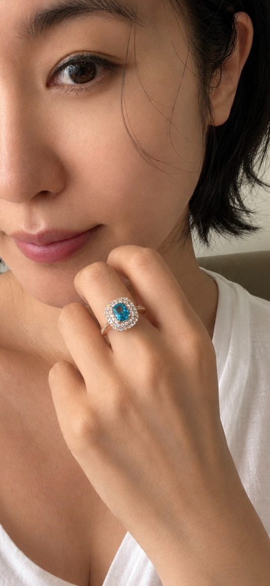 3carats Aqua blue topaz Solitaire ring