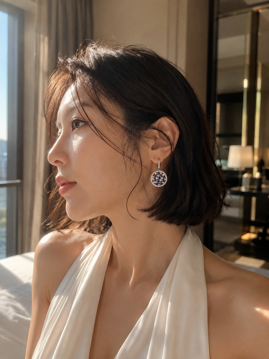 Sapphire pave round earrings