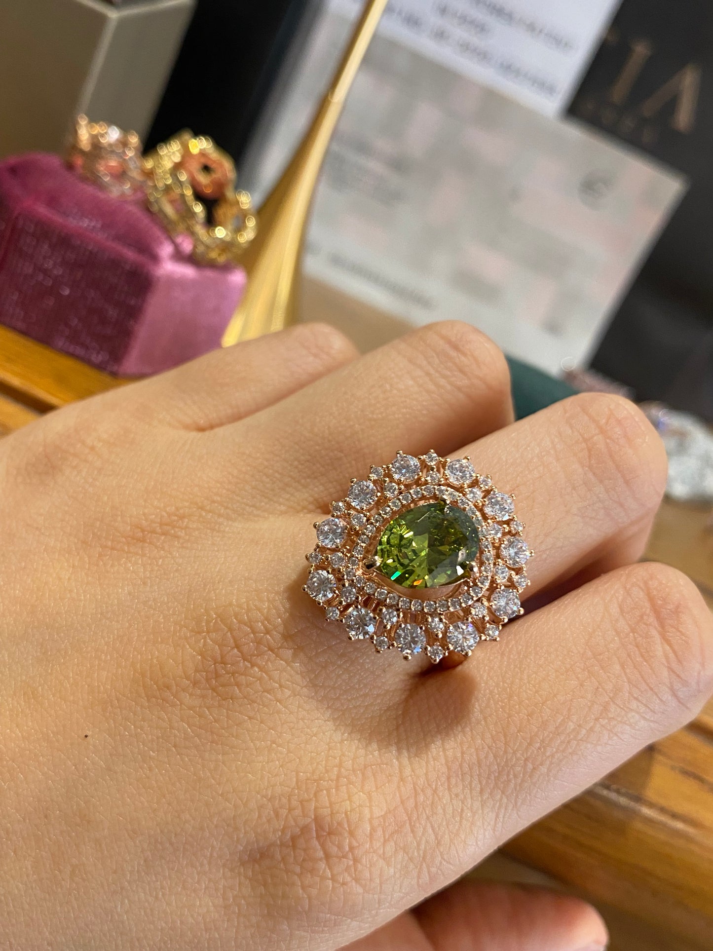 Pear cut Peridot ring