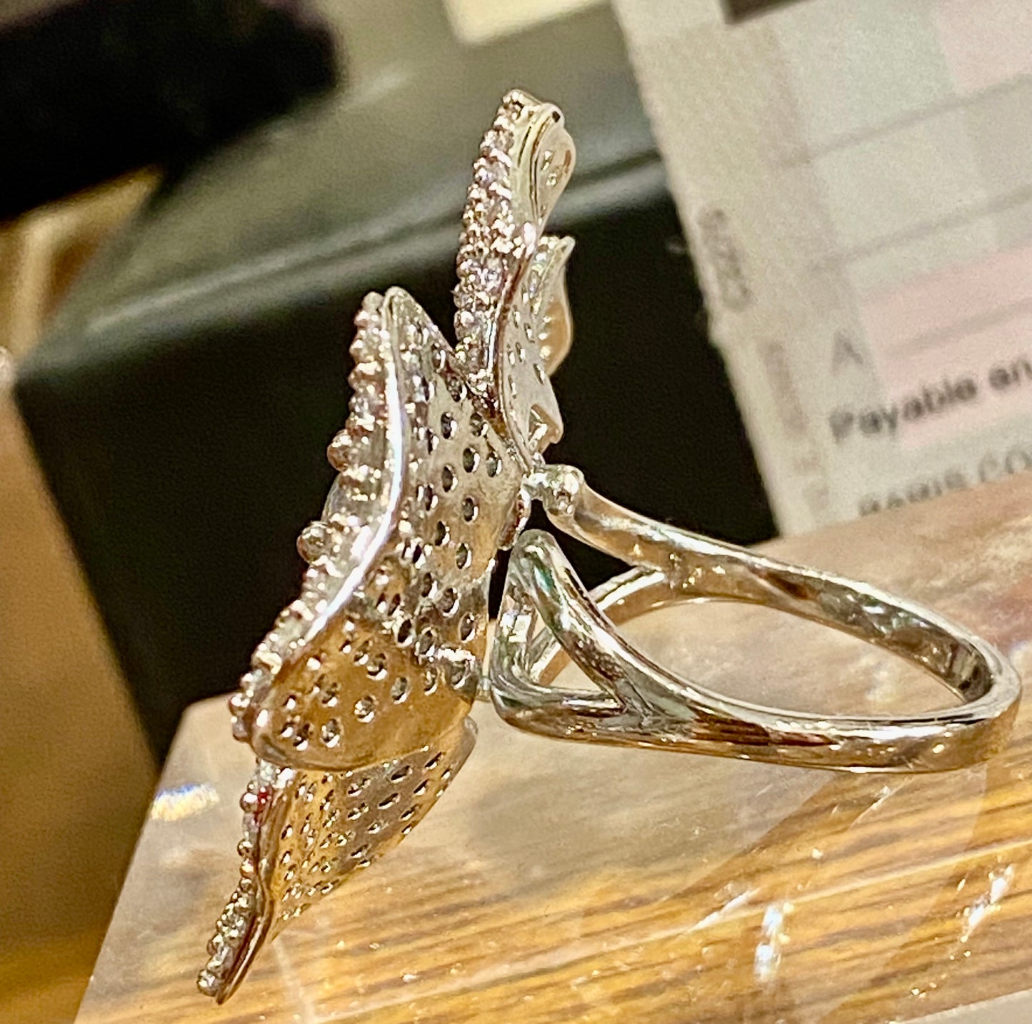 Statement emerald flower free size ring
