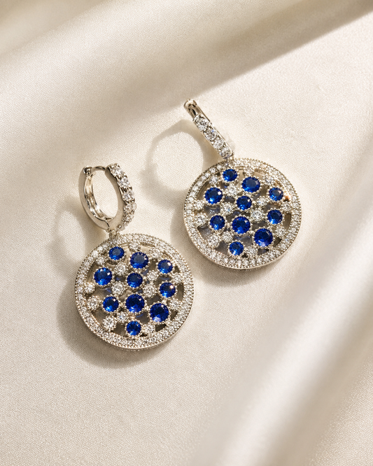 Sapphire pave round earrings