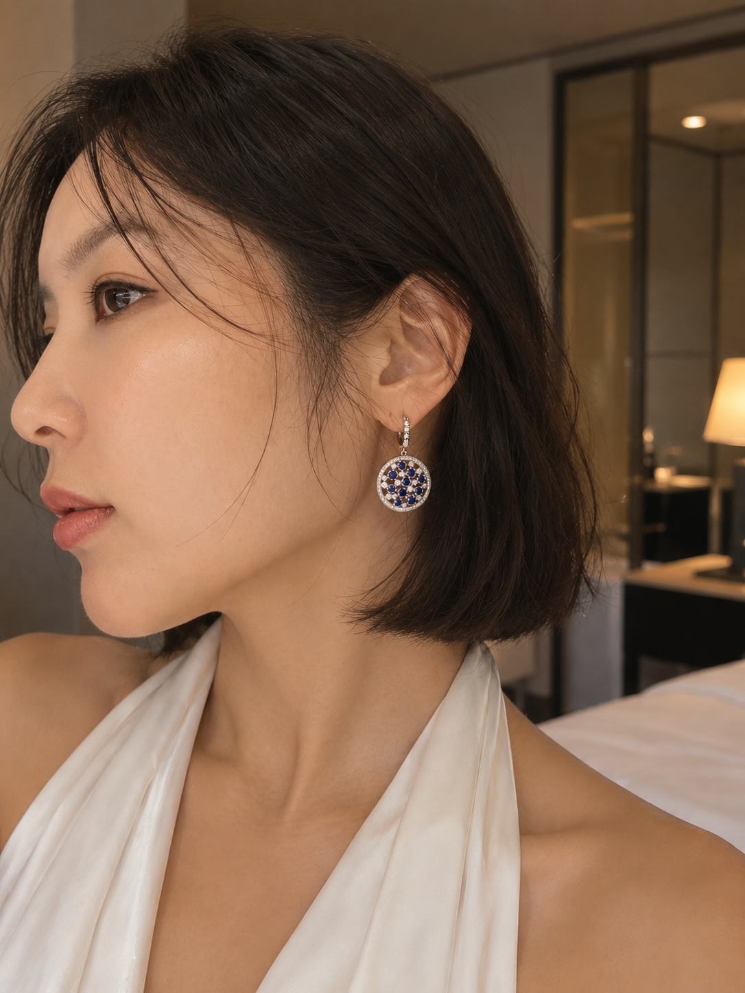 Sapphire pave round earrings