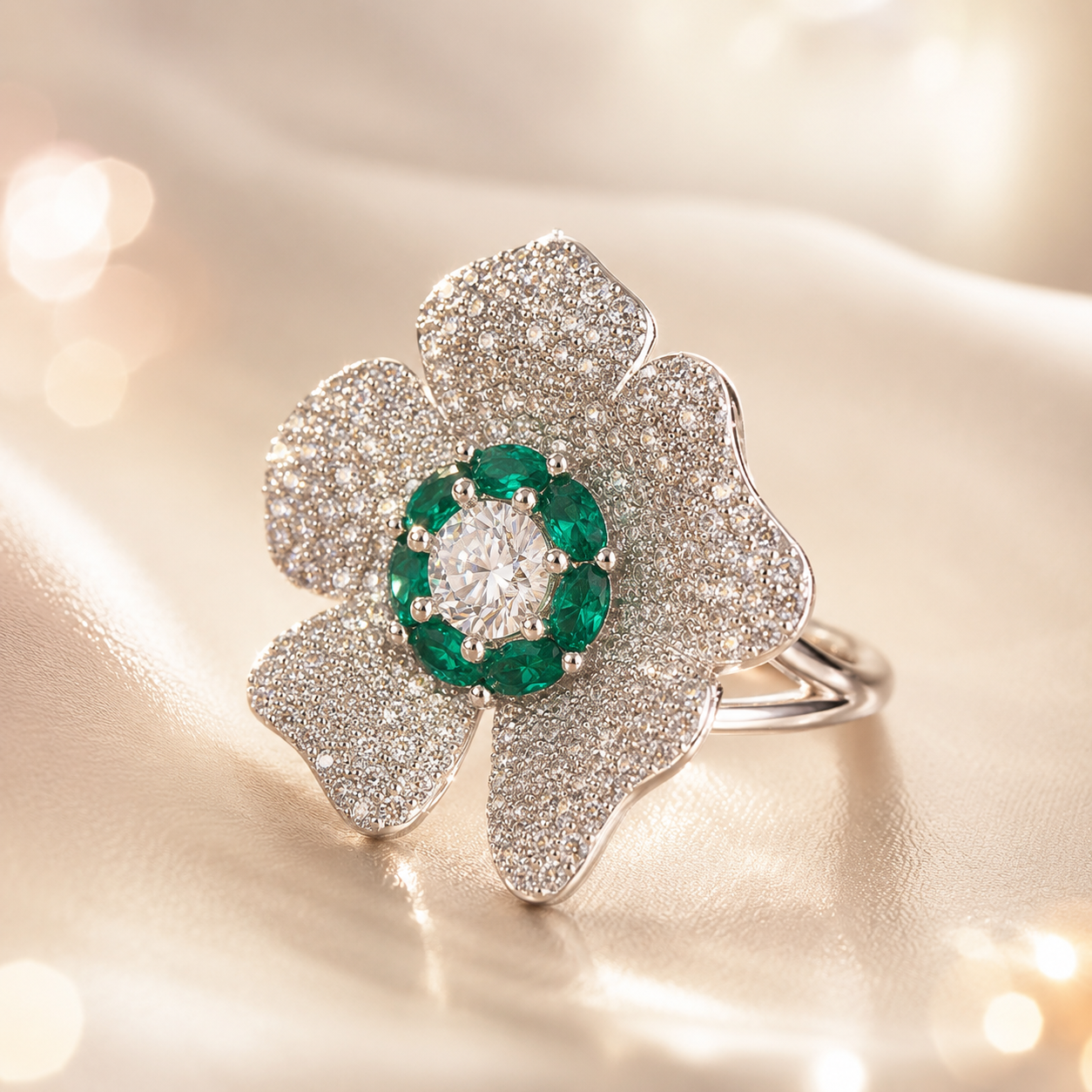Emerald Bloom statement ring