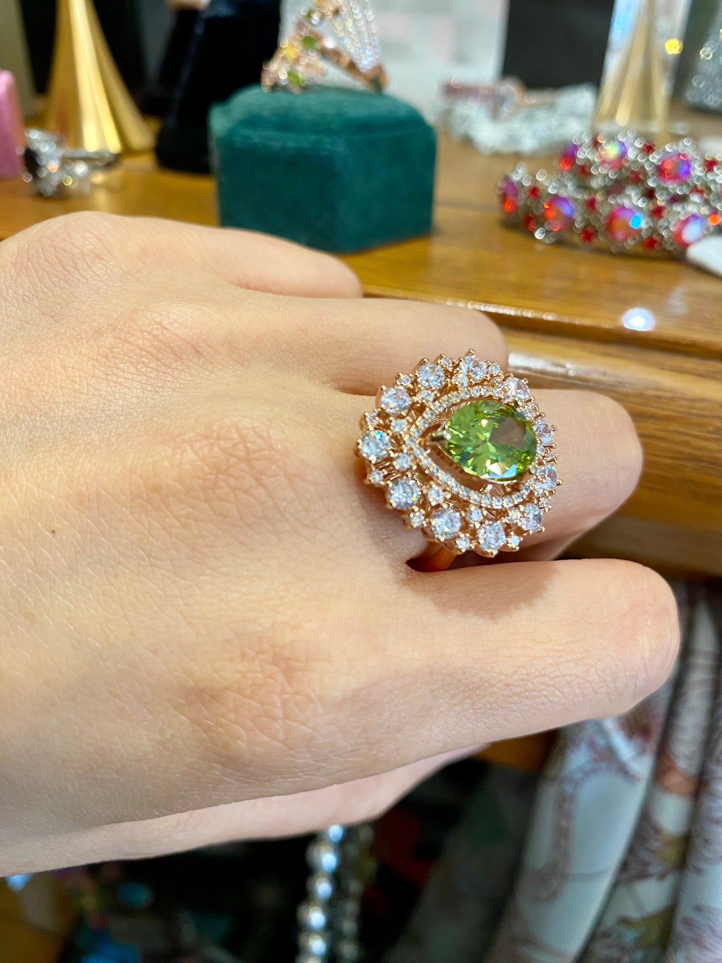 Pear cut Peridot ring