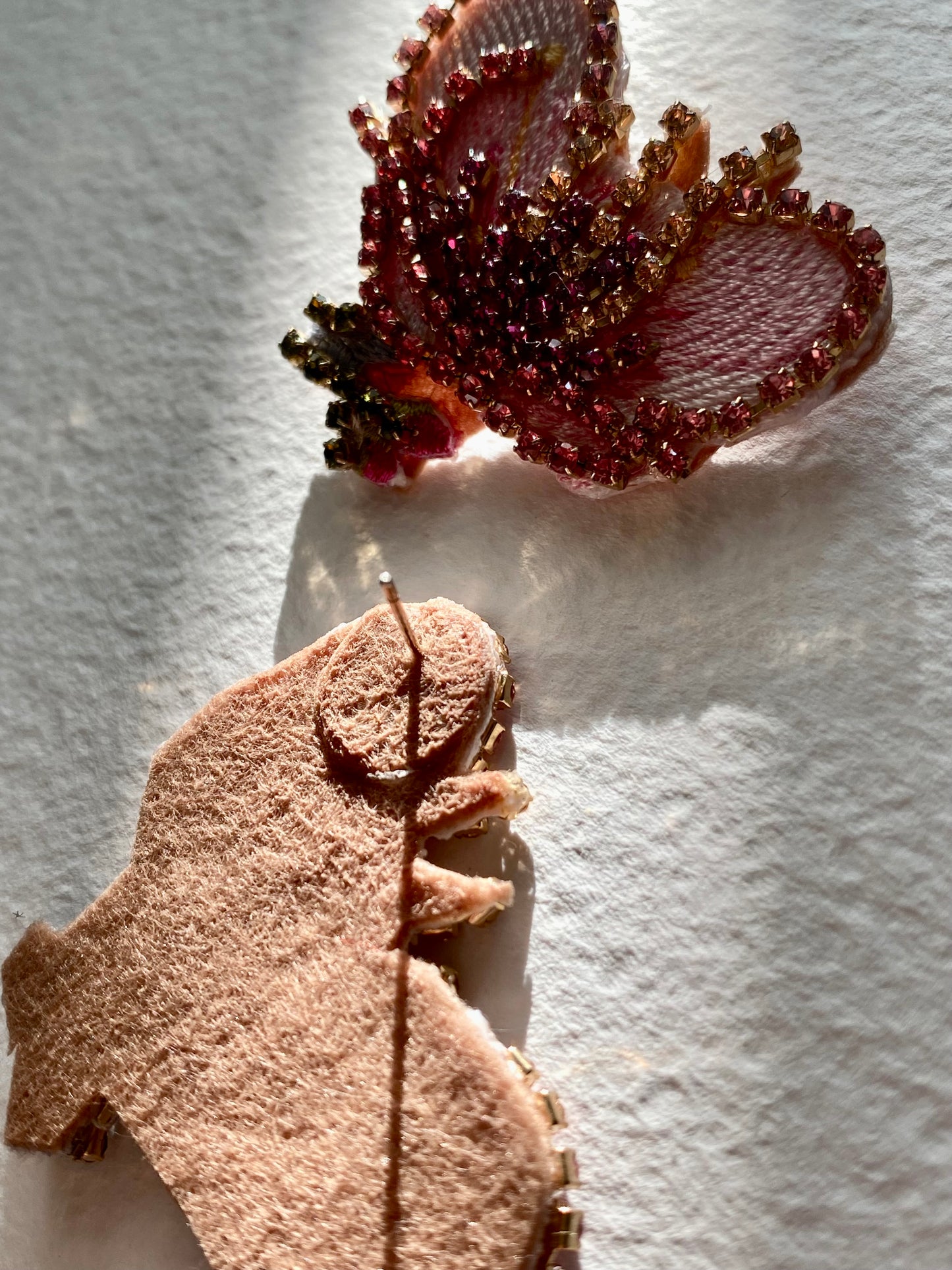 Hand embroidered butterfly earrings