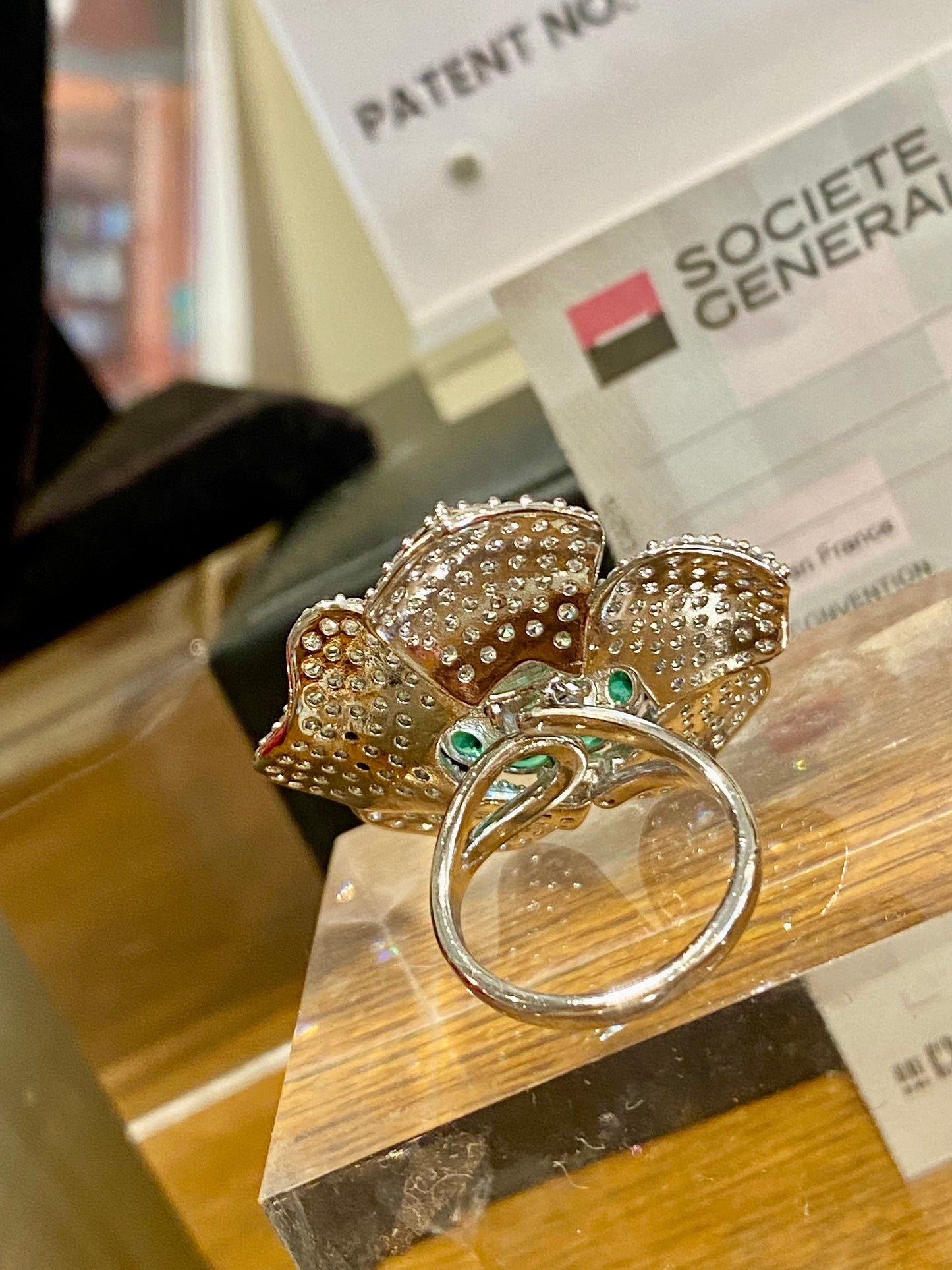Statement emerald flower free size ring