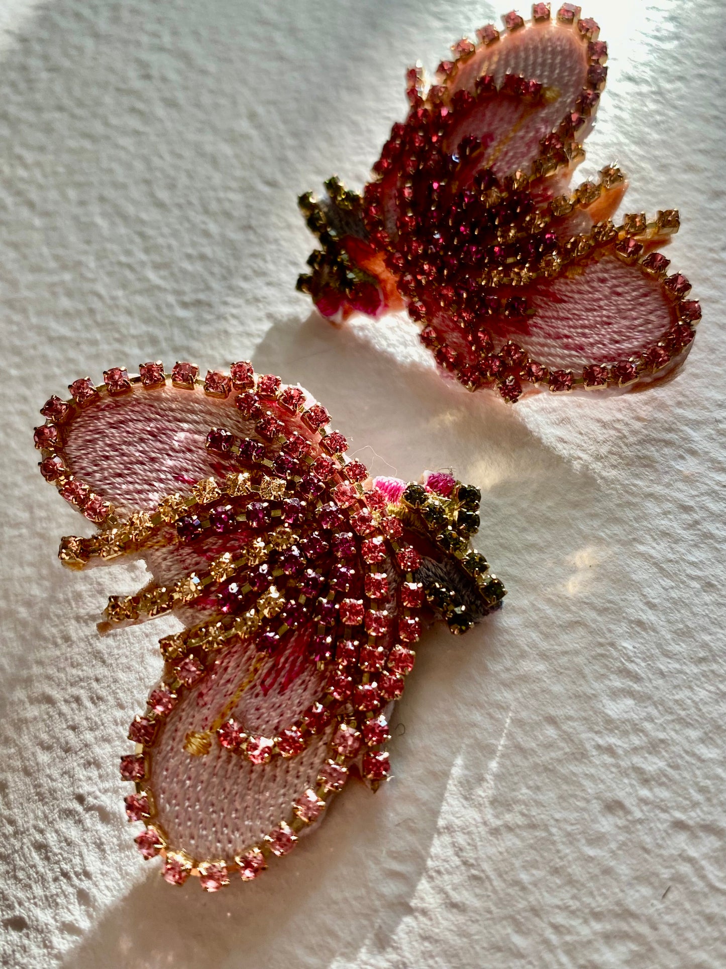 Hand embroidered butterfly earrings