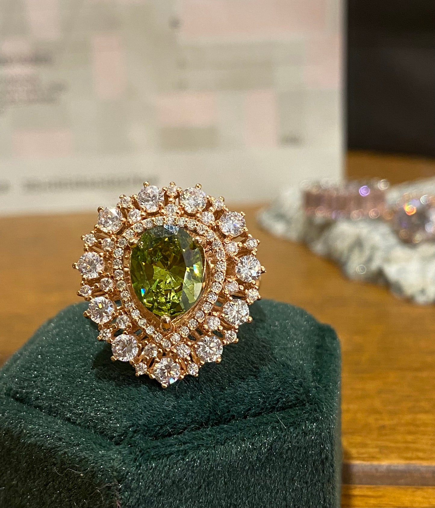 Pear cut Peridot ring