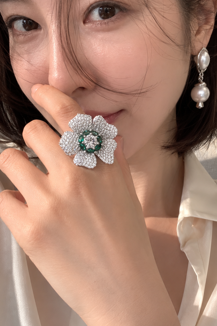 Emerald Bloom statement ring