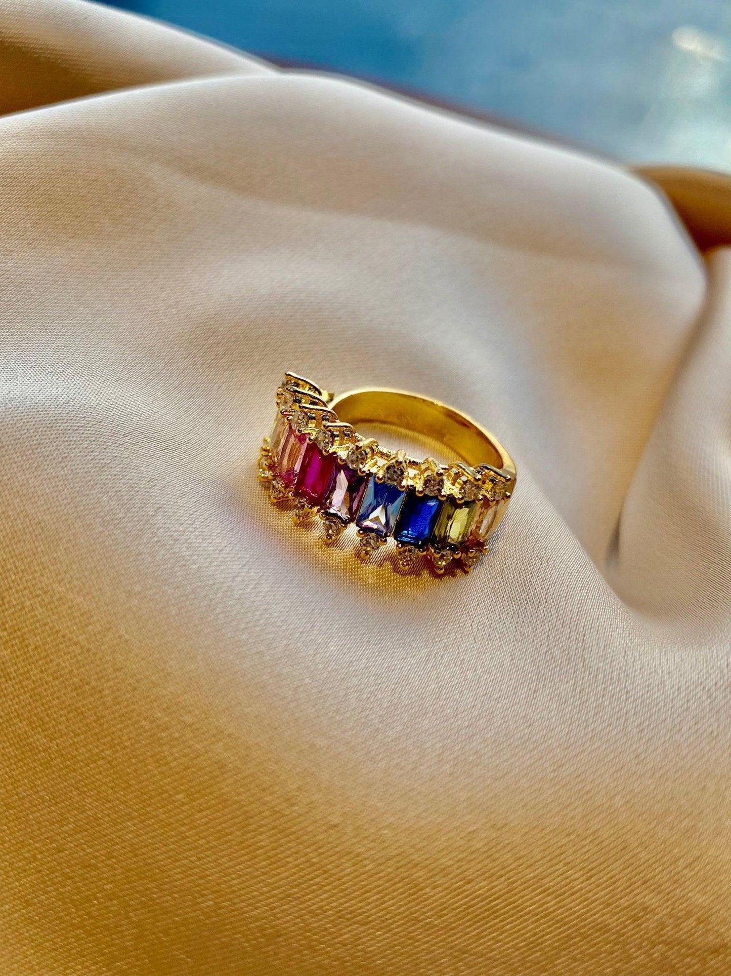Multi color gemstone band free size band - TIA KOREA