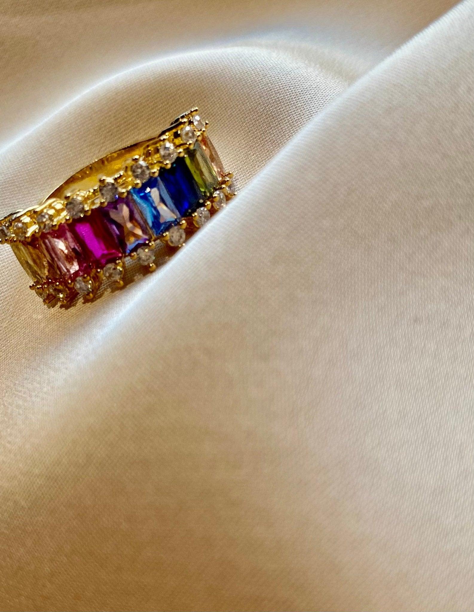 Multi color gemstone band free size band - TIA KOREA