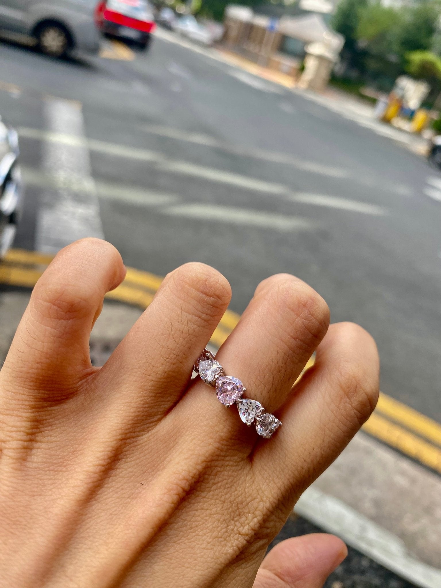 Pink diamond heart cut eternity band ring - TIA KOREA