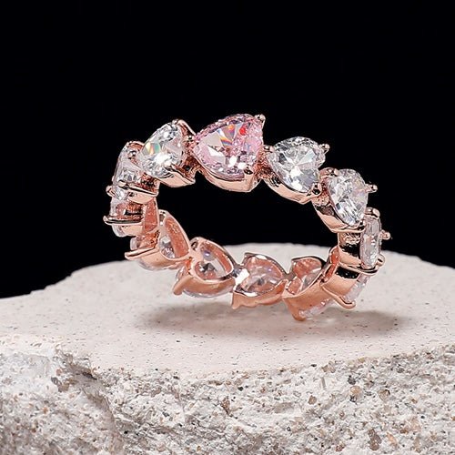 Pink diamond heart cut eternity band ring - TIA KOREA