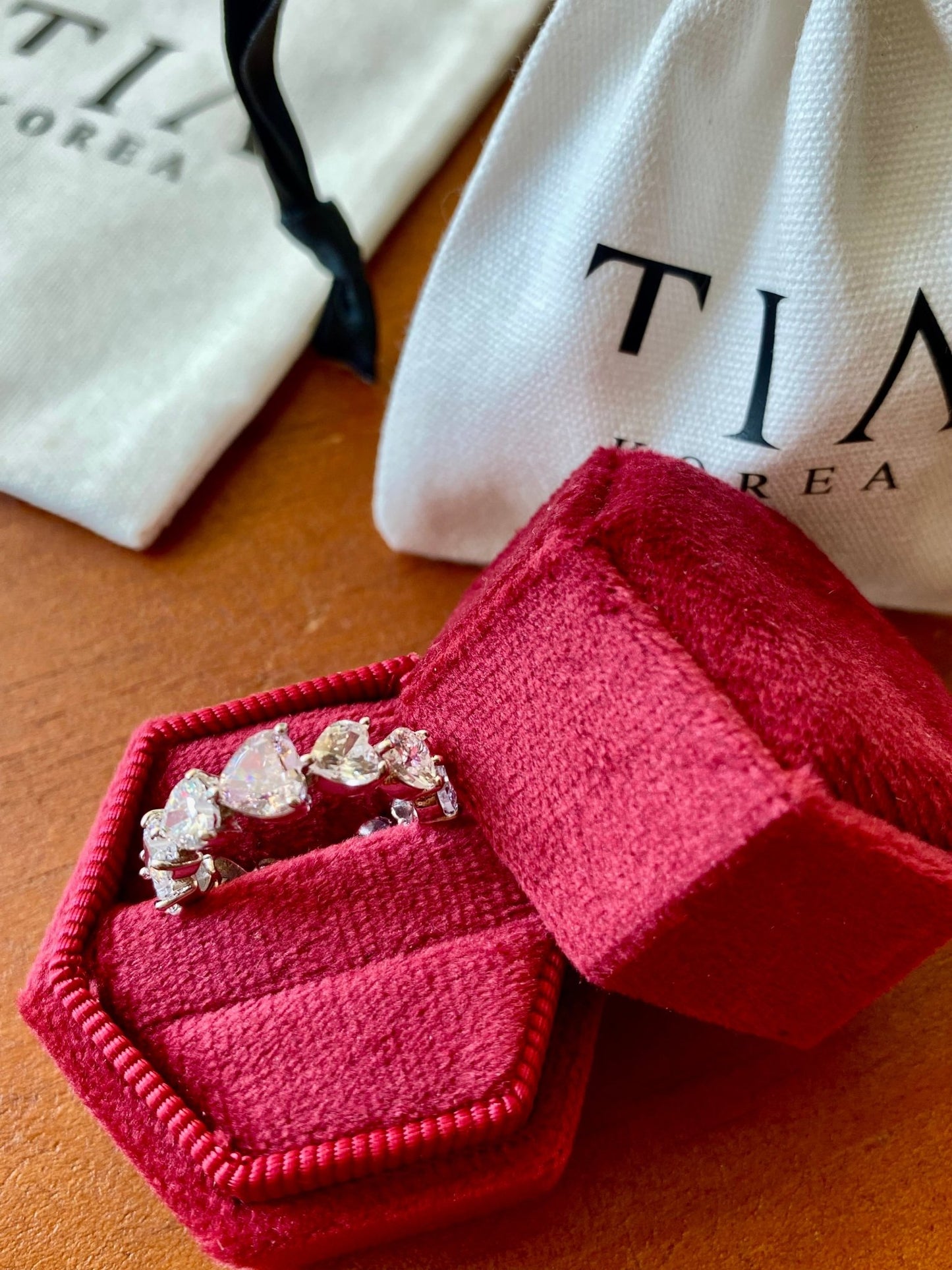 Pink diamond heart cut eternity band ring - TIA KOREA