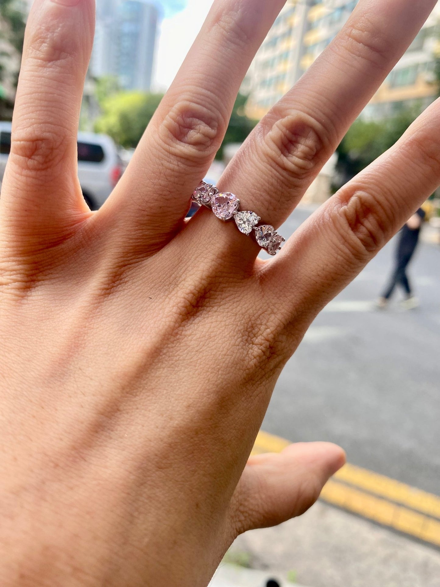 Pink diamond heart cut eternity band ring - TIA KOREA