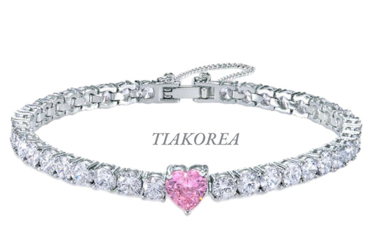 Pink diamond heart cut tennis bracelet - TIA KOREA