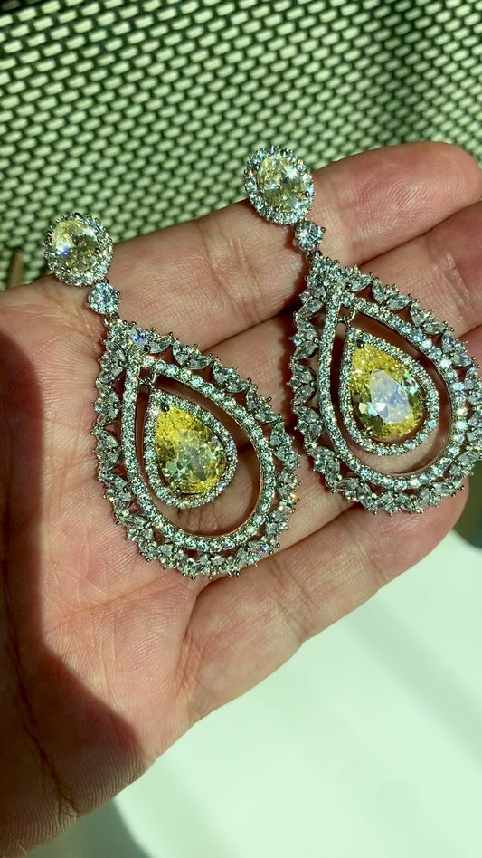 Yellow Diamond Pear cut statement  earrings