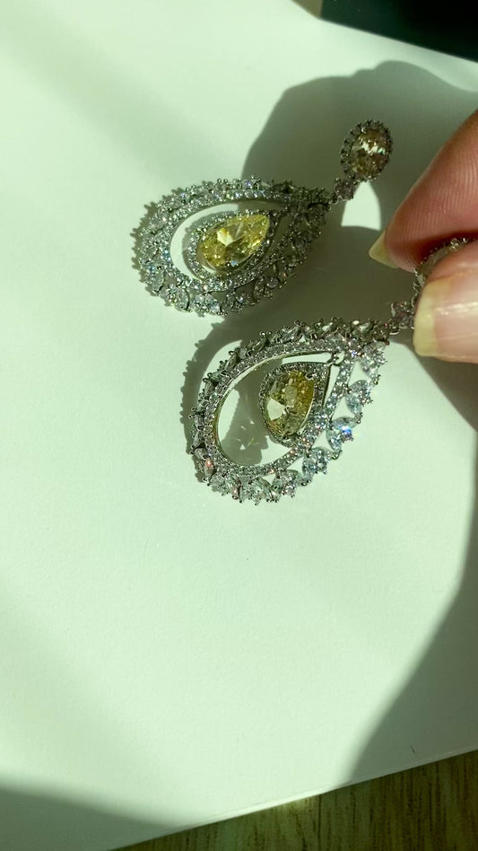 Yellow Diamond Pear cut statement  earrings