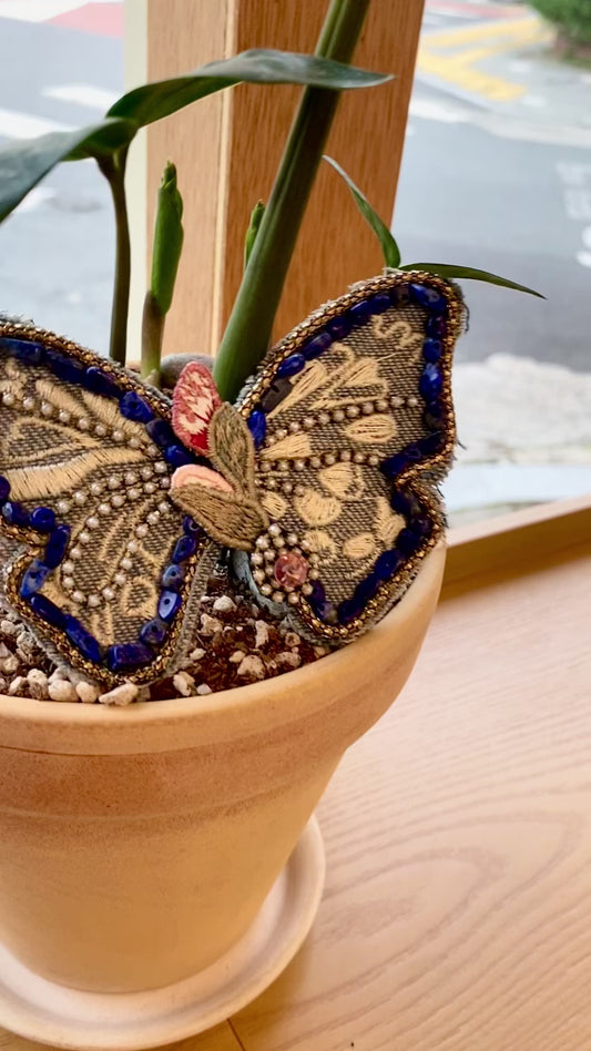 Hand embroidered butterfly brooch