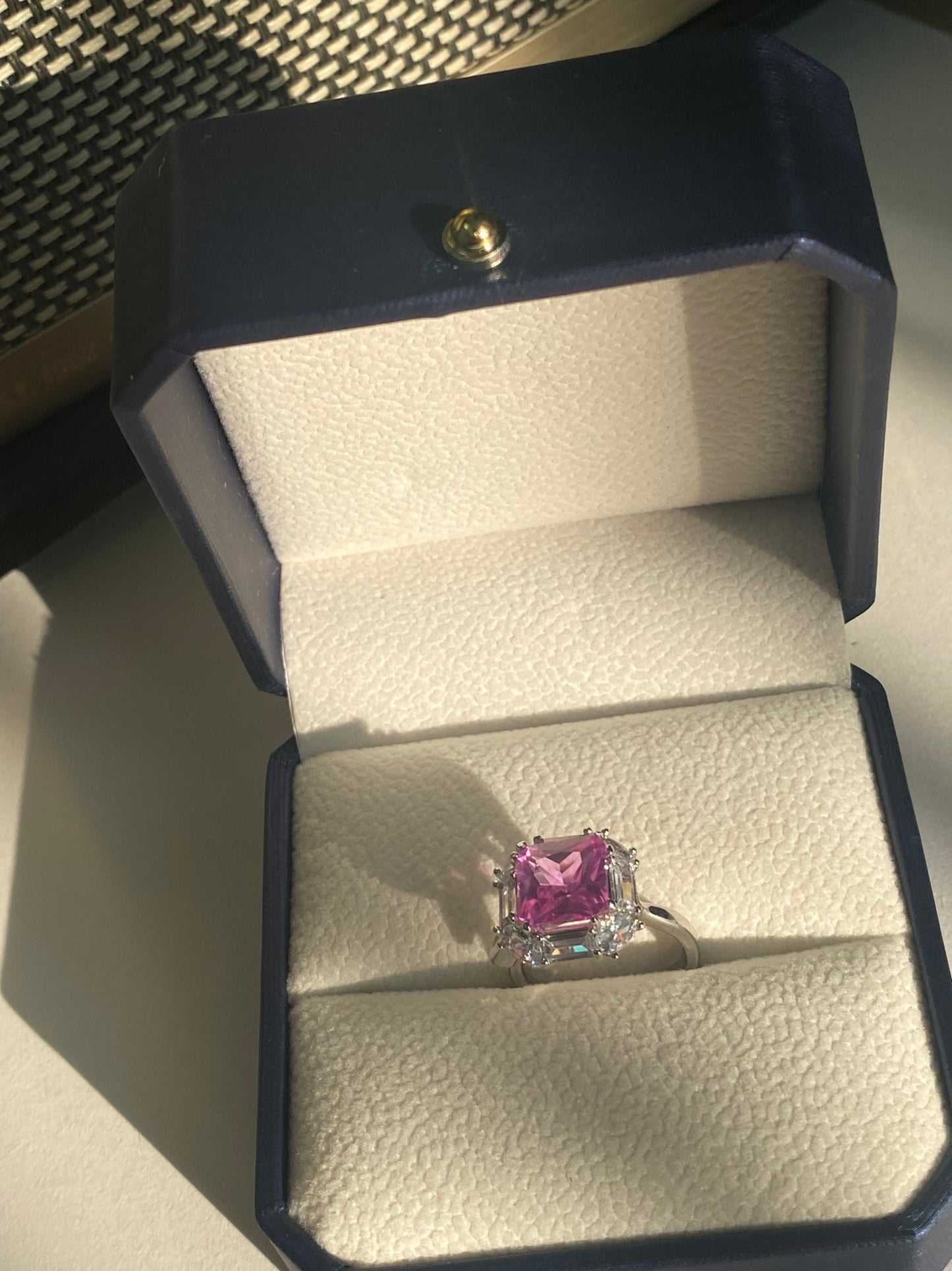 Simulated pink diamond ring with free size open band - TIA KOREA