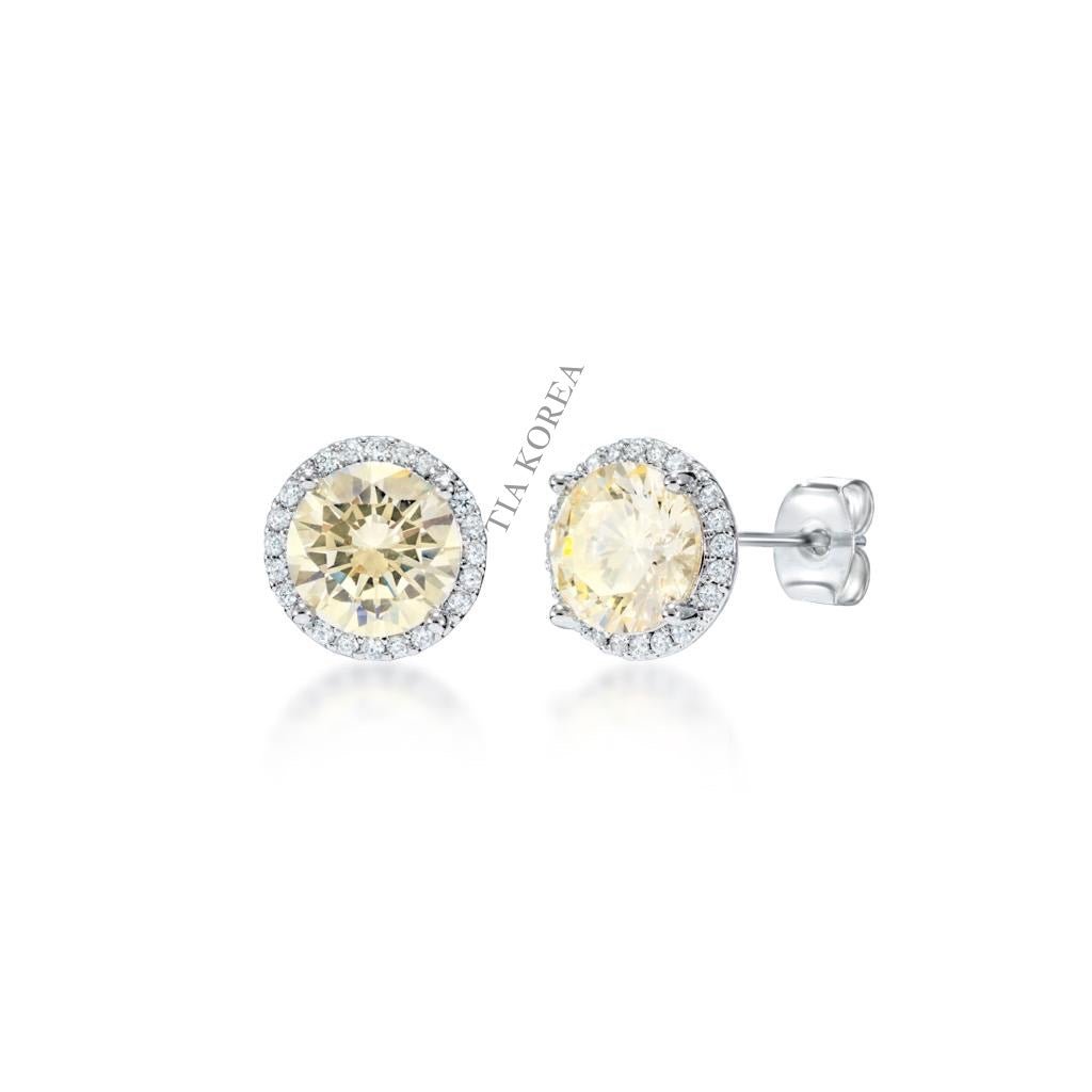 Yellow diamond earrings 2carat Halo cut earrings - TIA KOREA