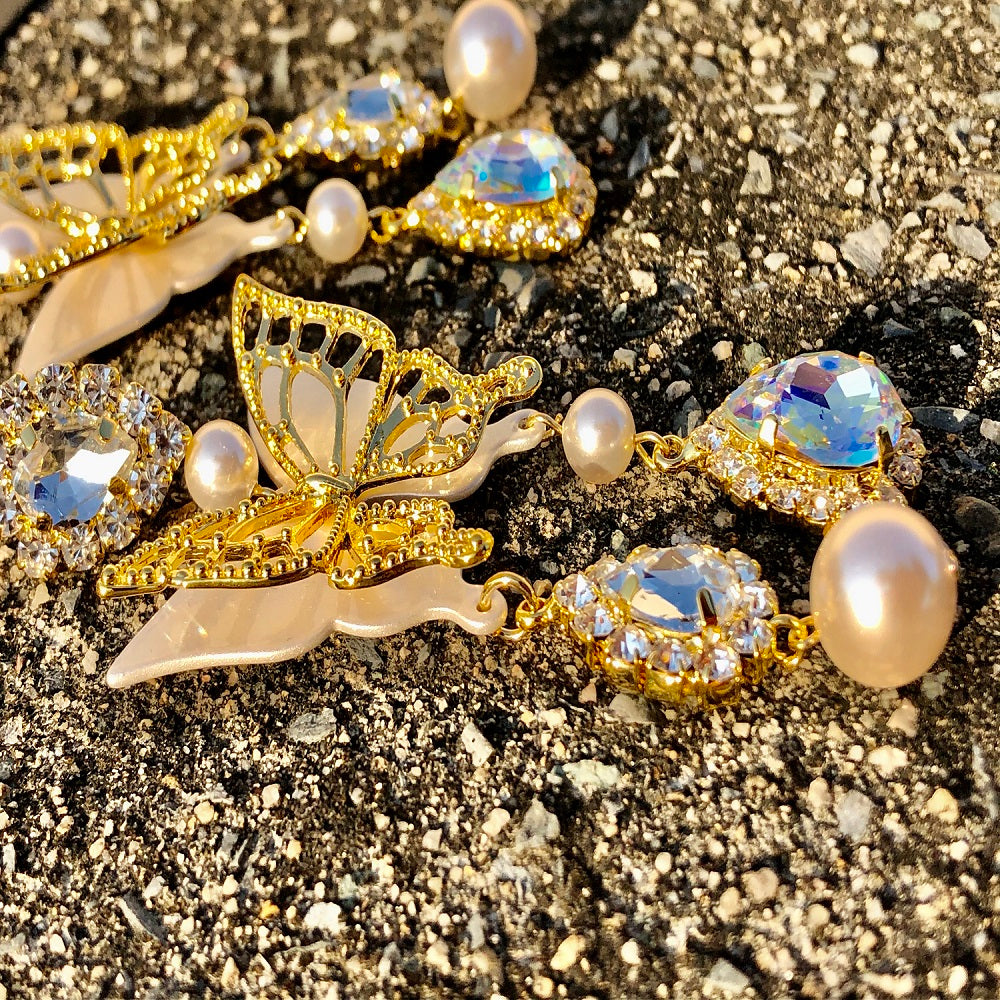18K Gold filed double layering butterfly earrings in white