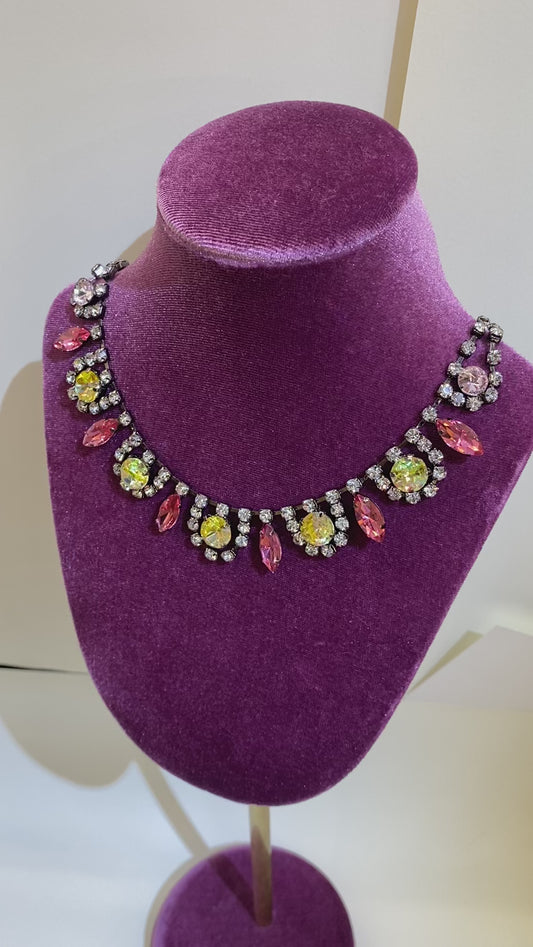 Multi color crystals necklace in black plating