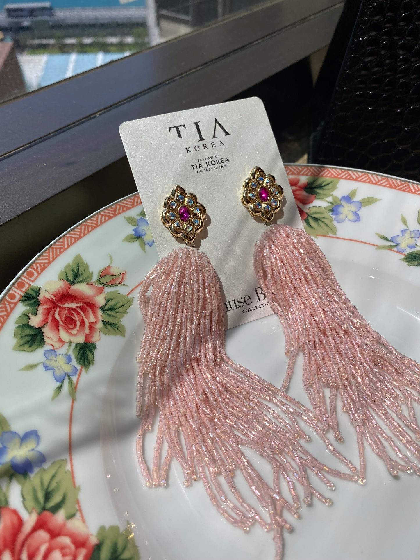 18K gold filled Extravagant long layering beads earrings in Pink