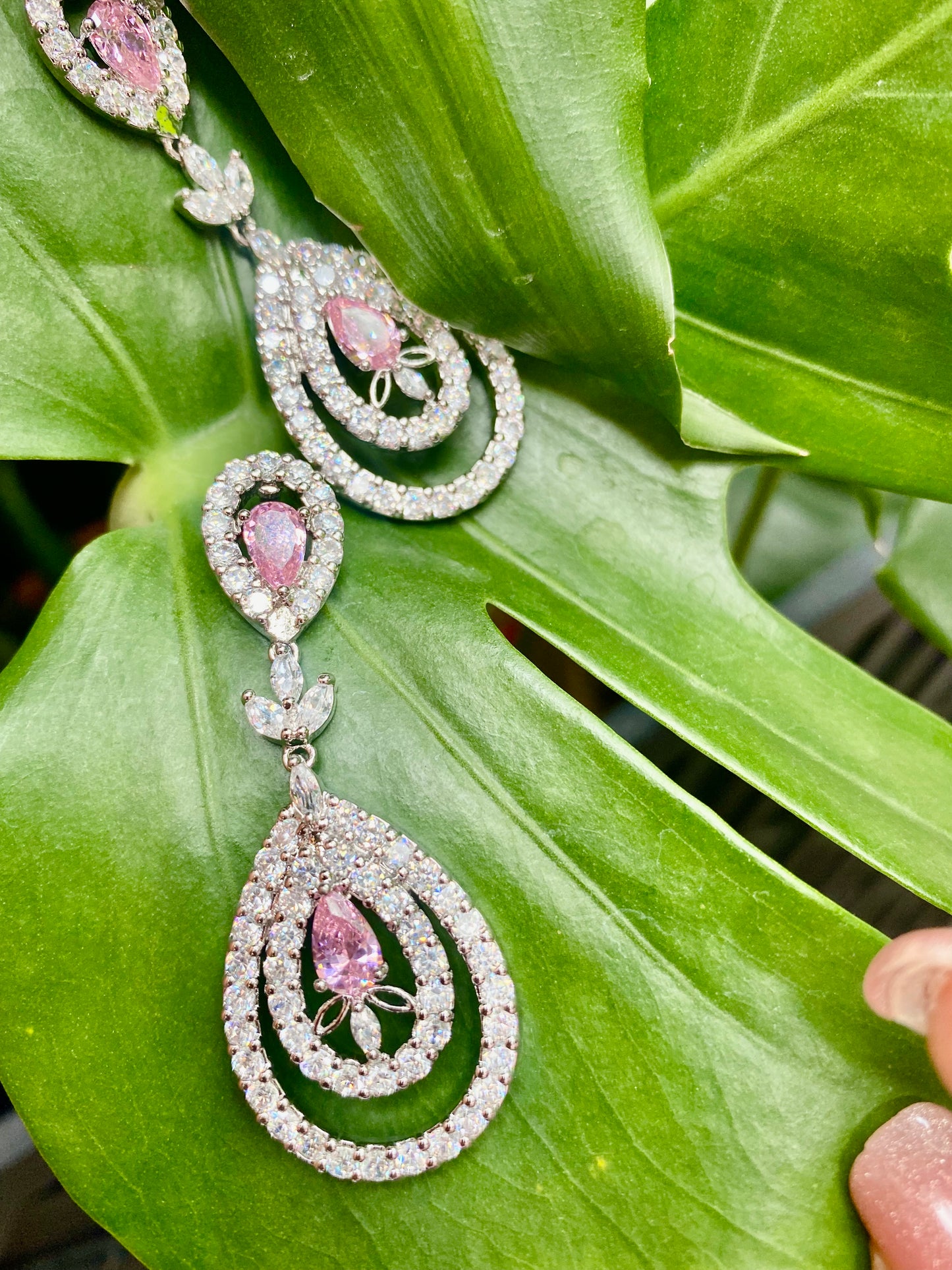 Tia Luxe pink diamond tear drop earrings