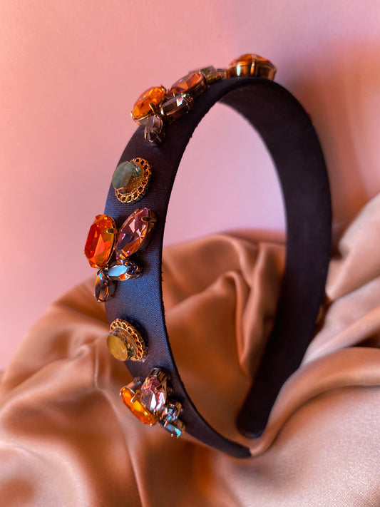 Artistic silk and crystals head band