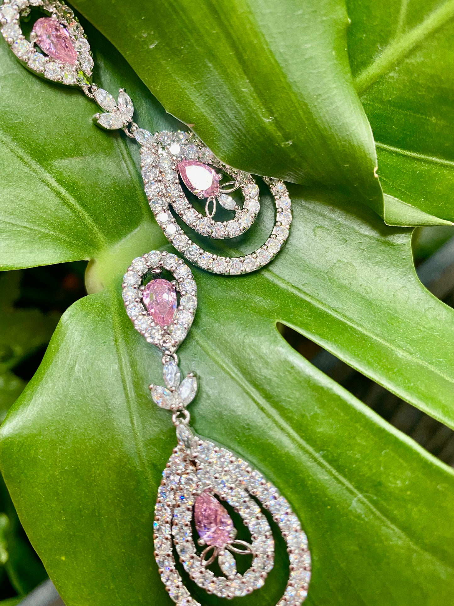 Tia Luxe pink diamond tear drop earrings