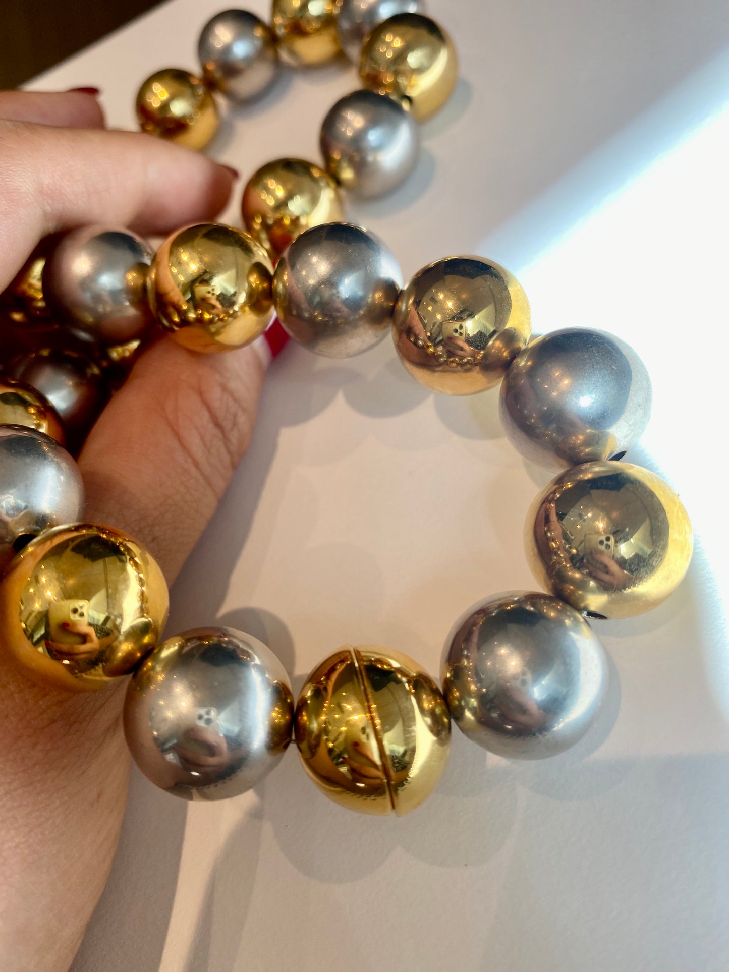 15mm Metal pearl necklace in gold and silver combo