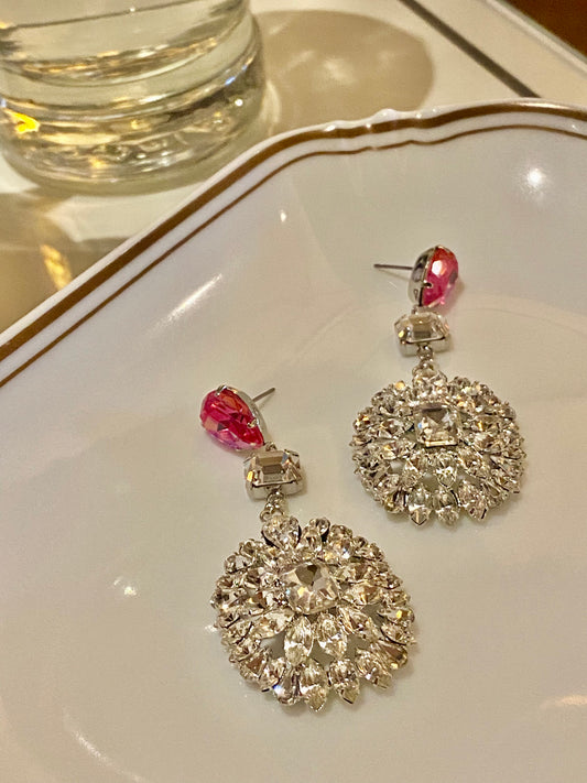 Pink and Clear crystal statement earrings